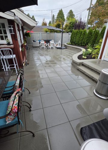 clean concrete stone patio 12x 12 concrete blocks in back yard with allen block separation
